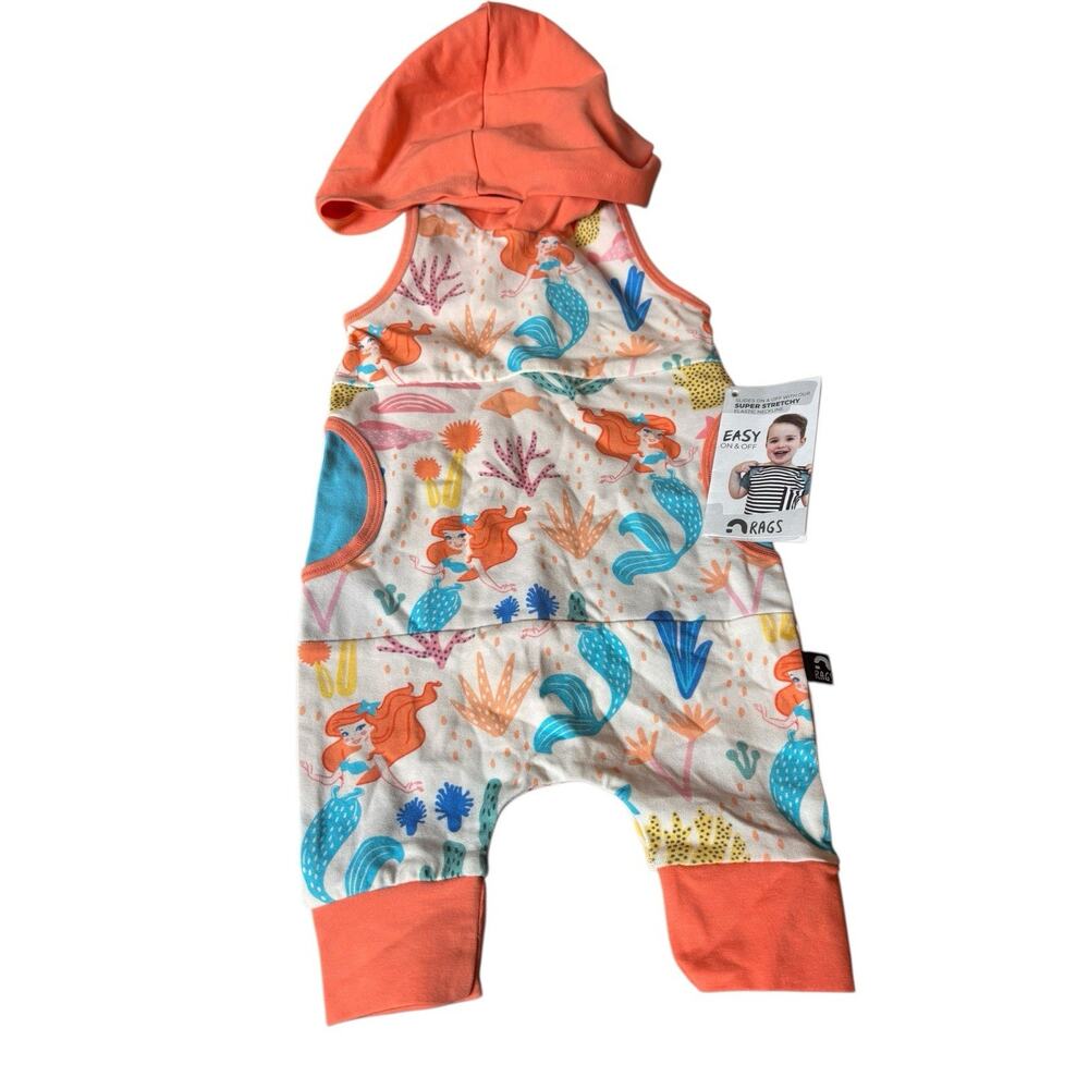 RAGS Little Mermaid Hooded Romper 3-6‎ Months Disney New With Tags